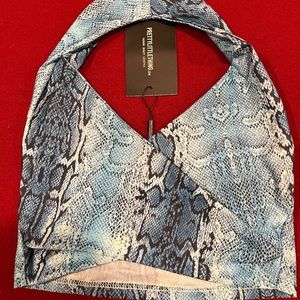 Pretty Little Thing Blue Snake Style Halter Top